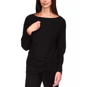 Michael Kors Ruched Hem Boat Neck Top Black Large